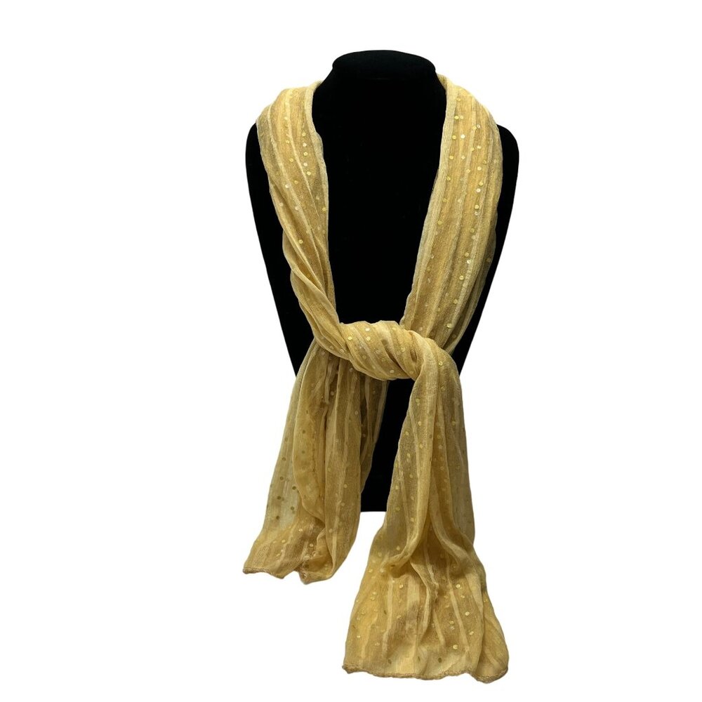 Golden Polka Dot Scarf - Shiny Mustard Yellow Wrap For All Seasons - Lightweight